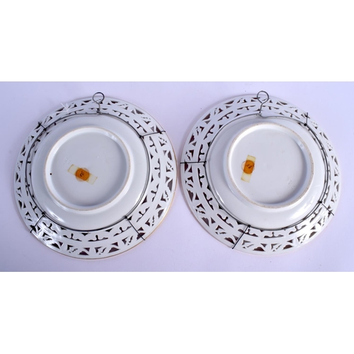 219 - A PAIR OF ANTIQUE AUSTRIAN PLATES NGF Gisshuebl, painted with still lifes. 25 cm diameter.