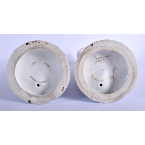 220 - A LARGE PAIR OF 19TH CENTURY GERMAN PORCELAIN FIGURES probably Meissen, painted with blue and white ... 