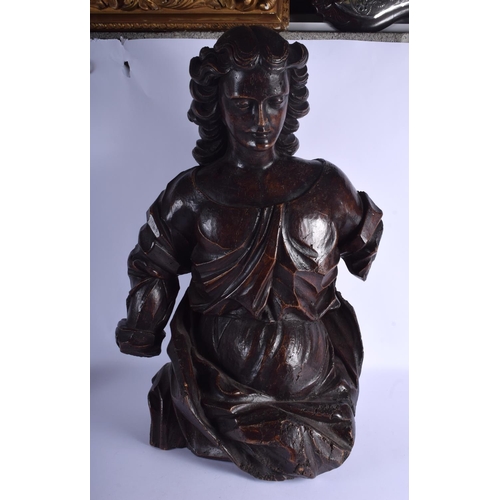 227 - AN 18TH/19TH CENTURY CONTINENTAL CARVED OAK FIGURE possibly a figure head from a ship. 75 cm x 48 cm... 
