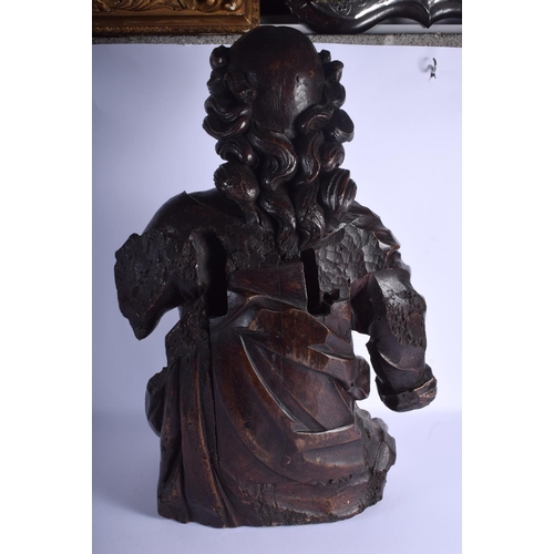 227 - AN 18TH/19TH CENTURY CONTINENTAL CARVED OAK FIGURE possibly a figure head from a ship. 75 cm x 48 cm... 