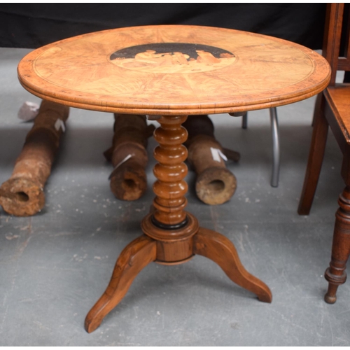 230 - A 19TH CENTURY ITALIAN SORRENTOWARE WALNUT TABLE with fruitwood banding. 59 cm x 62 cm.
