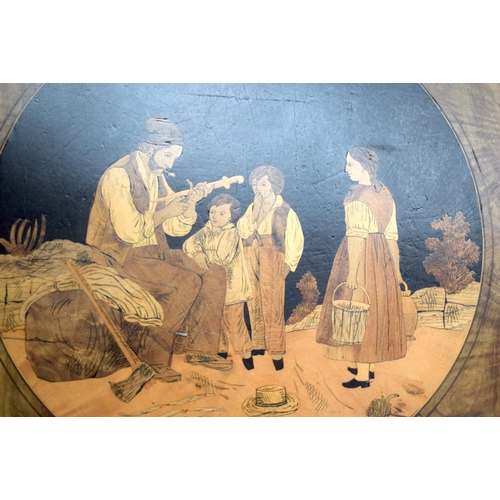 230 - A 19TH CENTURY ITALIAN SORRENTOWARE WALNUT TABLE with fruitwood banding. 59 cm x 62 cm.