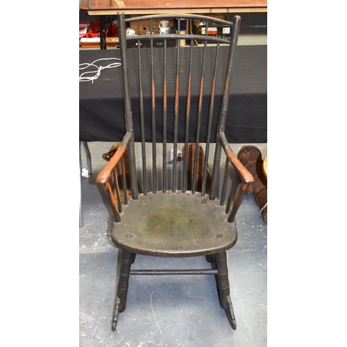 231 - A LOVELY 18TH/19TH CENTURY CONTINENTAL PAINTED WOOD ROCKING CHAIR probably American. 114 cm x 57 cm.
