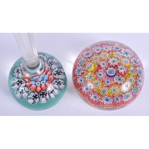 28 - A RARE MILLIFIORE GLASS PAPERWEIGHT VASE together with another paperweight. Vase 23 cm high. (2)