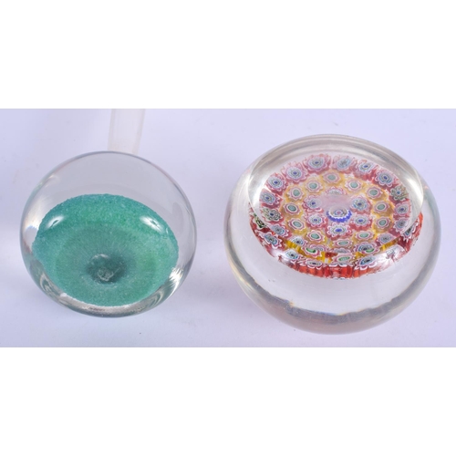 28 - A RARE MILLIFIORE GLASS PAPERWEIGHT VASE together with another paperweight. Vase 23 cm high. (2)