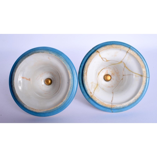 299 - A PAIR OF 19TH CENTURY FRENCH SEVRES PORCELAIN VASES AND COVERS with gilt bronze fittings. 29 cm x 1... 