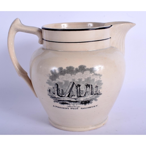 42 - A RARE EARLY 19TH CENTURY STAFFORDSHIRE JUG Stone Henge & Salisbury interest. 15 cm x 15 cm.