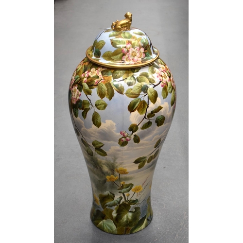 50 - A LARGE 19TH CENTURY CONTINENTAL POTTERY FLOOR STANDING VASE AND COVER probably Minton or Burmantoft... 