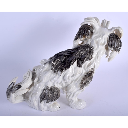 59 - AN EARLY 20TH CENTURY GERMAN DRESDEN PORCELAIN FIGURE OF A DOG modelled as a bolognese dog. 26 cm x ... 