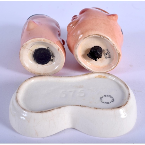 68 - A RARE BESWICK LAUREL AND HARDY CRUET SET. 10 cm x 12 cm.