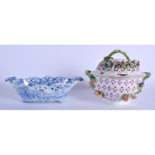 79 - AN 18TH CENTURY CHELSEA DERBY TWIN HANDLED TUREEN AND COVER together with a spode basket. Largest 23... 