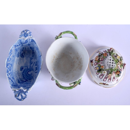 79 - AN 18TH CENTURY CHELSEA DERBY TWIN HANDLED TUREEN AND COVER together with a spode basket. Largest 23... 