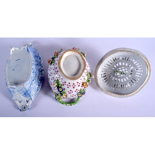 79 - AN 18TH CENTURY CHELSEA DERBY TWIN HANDLED TUREEN AND COVER together with a spode basket. Largest 23... 