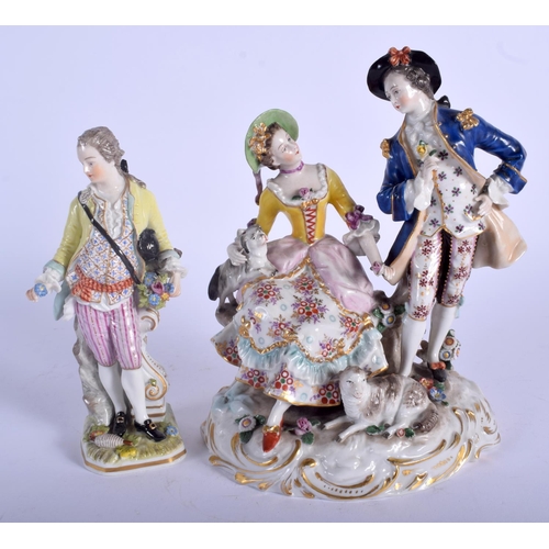 87 - A 19TH CENTURY AUSTRIAN PORCELAIN VIENNA FIGURE OF A MALE together with another. Largest 22 cm high.... 