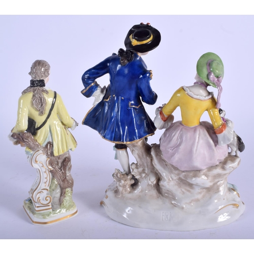 87 - A 19TH CENTURY AUSTRIAN PORCELAIN VIENNA FIGURE OF A MALE together with another. Largest 22 cm high.... 
