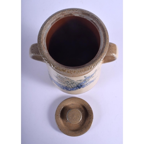 91 - MICHAEL AND JOANNE MOSSE FOR LLANBRYNMAIR POTTERY, A SALT-GLAZED STONEWARE  JAR AND COVER  20 cm hig... 
