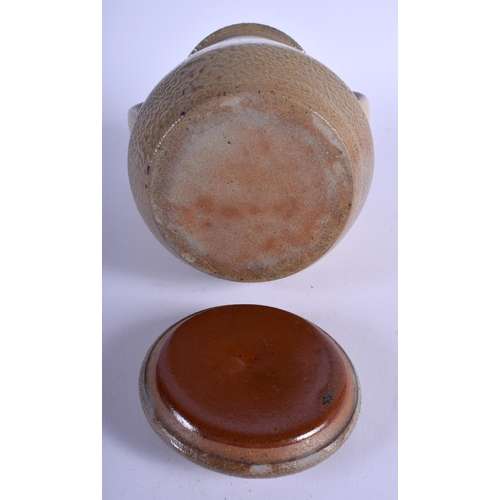 91 - MICHAEL AND JOANNE MOSSE FOR LLANBRYNMAIR POTTERY, A SALT-GLAZED STONEWARE  JAR AND COVER  20 cm hig... 