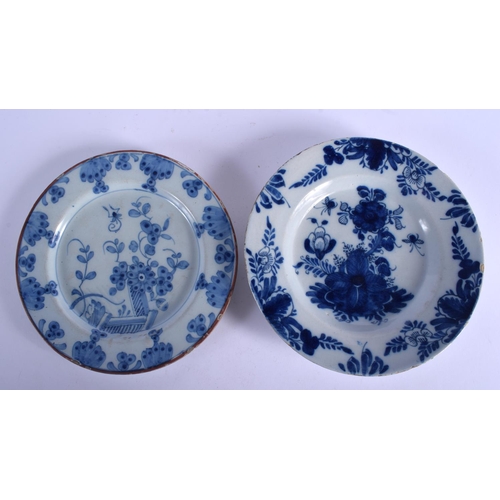 94 - TWO 18TH CENTURY DUTCH DELFT BLUE AND WHITE PLATES. 20 cm diameter. (2)