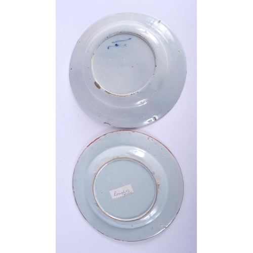 94 - TWO 18TH CENTURY DUTCH DELFT BLUE AND WHITE PLATES. 20 cm diameter. (2)