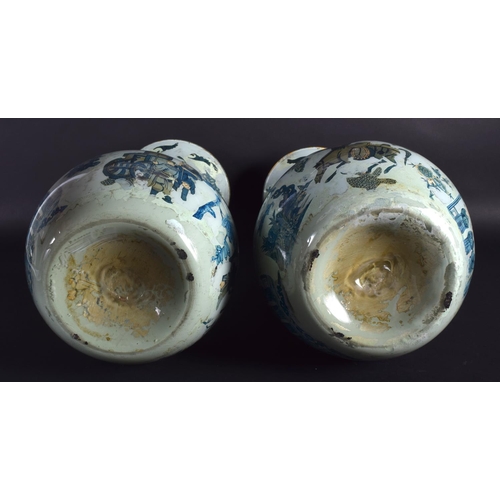 3 - A PAIR OF ANTIQUE ITALIAN ARTE POVERA DECLAMANIA GLASS VASES decorated with chinoiserie scenes. 47 c... 
