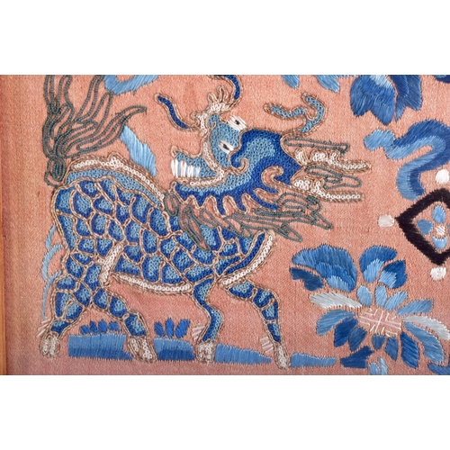 1006 - A 19TH CENTURY CHINESE SILK WORK ORANGE EMBROIDERED PANEL Late Qing, decorated with foliage. Silk 30... 