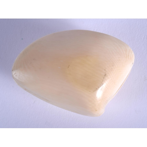 1017 - A 19TH CENTURY CHINESE CARVED IVORY CANTON CLAM SHELL Late Qing. 5 cm x 3.25 cm.