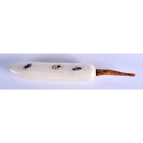 1027 - AN EARLY 20TH CENTURY JAPANESE MEIJI PERIOD SHIBAYAMA IVORY VEGETABLE decorated with insects. 21 cm ... 