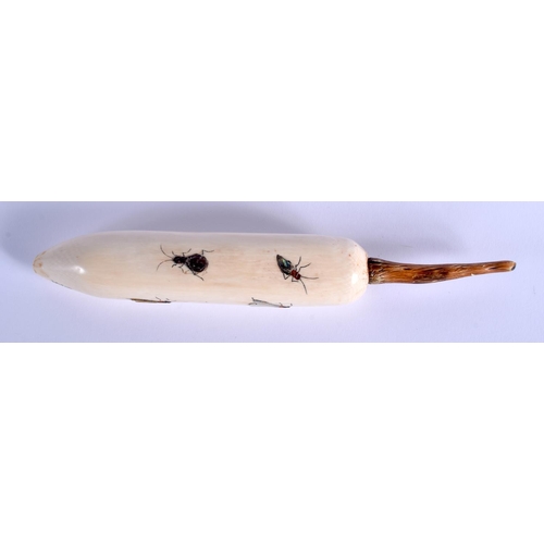 1027 - AN EARLY 20TH CENTURY JAPANESE MEIJI PERIOD SHIBAYAMA IVORY VEGETABLE decorated with insects. 21 cm ... 