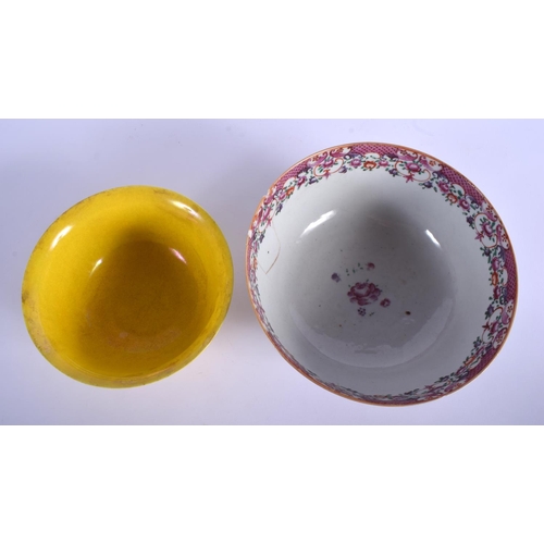 1034 - AN 18TH CENTURY CHINESE EXPORT FAMILLE ROSE BOWL Qianlong, together with a bowl. Largest 19 cm diame... 