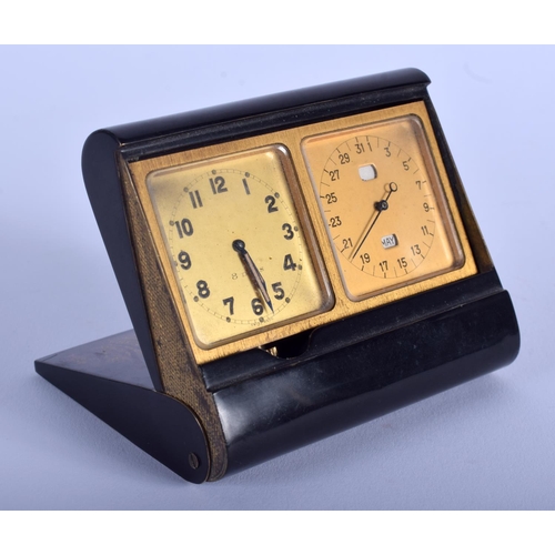 1038 - A VERY RARE 1930S NAMOKI BLACK LACQUER FOLDING DESK CLOCK by Shusei, decorated with two angel fish. ... 