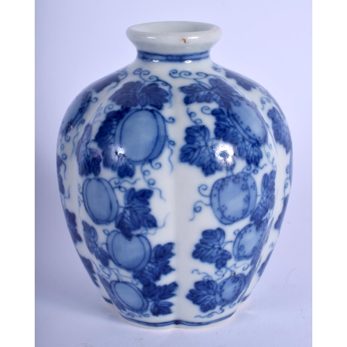 1039 - A LOVELY 19TH CENTURY CHINESE BLUE AND WHITE PORCELAIN VASE bearing Qianlong marks to base, of melon... 