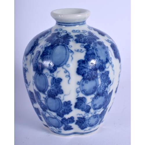 1039 - A LOVELY 19TH CENTURY CHINESE BLUE AND WHITE PORCELAIN VASE bearing Qianlong marks to base, of melon... 