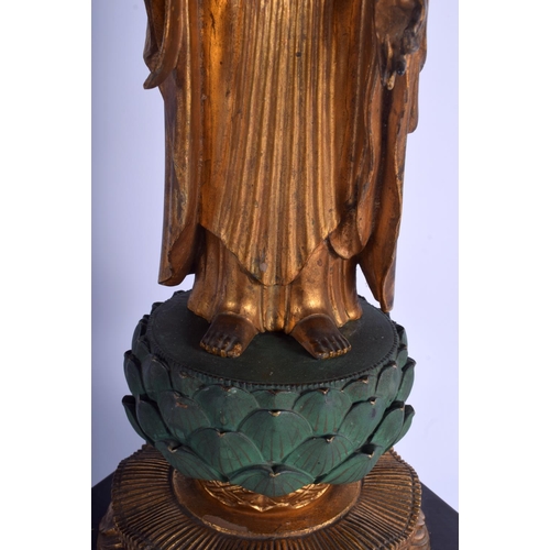 1052 - A VERY LARGE 18TH/19TH CENTURY JAPANESE EDO PERIOD GILT WOOD BUDDHA modelled with a metal sunburst u... 