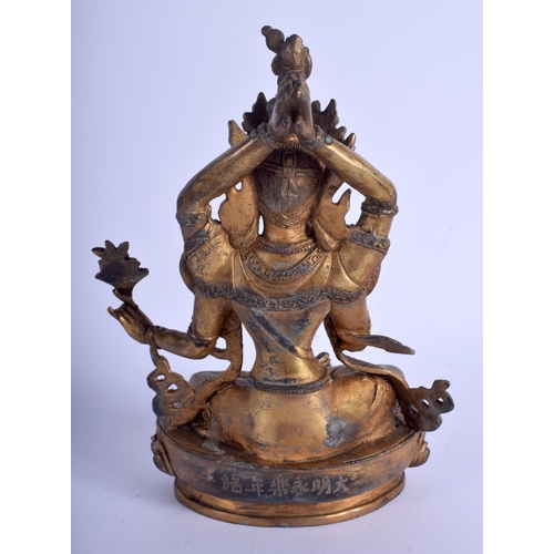 1059 - A CHINESE GILT BRONZE FIGURE OF A JEWELLED BUDDHA 20th Century. 24 cm x 12 cm.