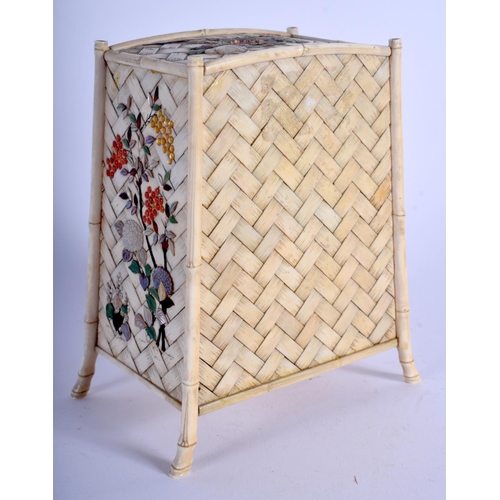 1063 - A 19TH CENTURY JAPANESE MEIJI PERIOD CARVED IVORY KODANSU CABINET decorated with shibayama inlaid do... 