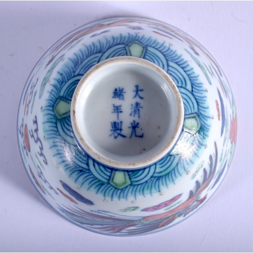 1071 - A 19TH CENTURY CHINESE BLUE AND WHITE DOUCAI PORCELAIN BOWL Guangxu mark and period, painted with dr... 