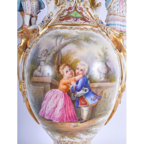 108 - A RARE LARGE 19TH CENTURY EUROPEAN PORCELAIN VASE with highly unusual bisque figures to each side su... 