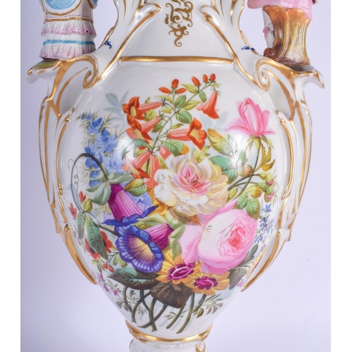 108 - A RARE LARGE 19TH CENTURY EUROPEAN PORCELAIN VASE with highly unusual bisque figures to each side su... 