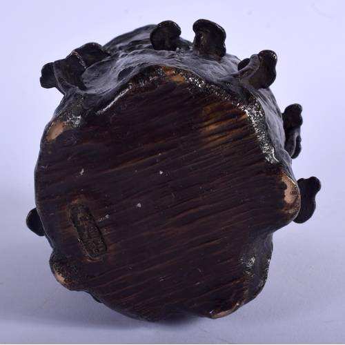 1083 - A 19TH CENTURY JAPANESE MEIJI PERIOD BRONZE BRUSH POT decorated with rising lingzhi fungus 12.5 cm x... 