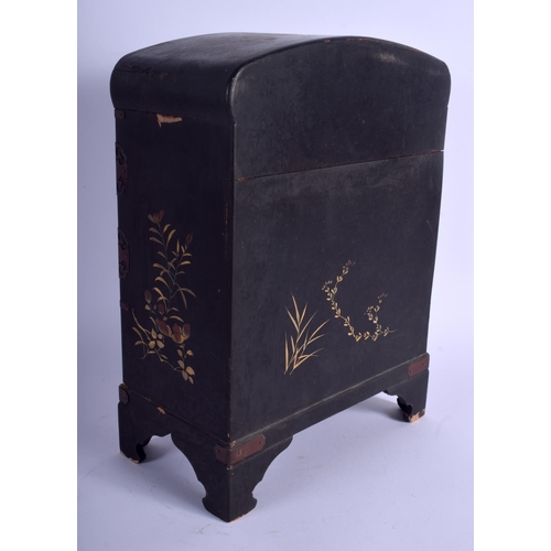 1090 - A 19TH CENTURY JAPANESE MEIJI PERIOD BLACK LACQUER CABINET painted with birds and flowers. 35 cm x 1... 