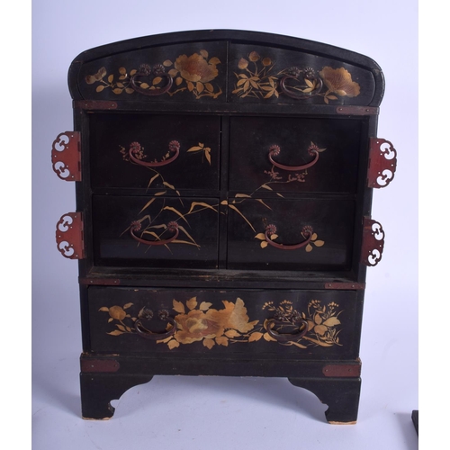 1090 - A 19TH CENTURY JAPANESE MEIJI PERIOD BLACK LACQUER CABINET painted with birds and flowers. 35 cm x 1... 