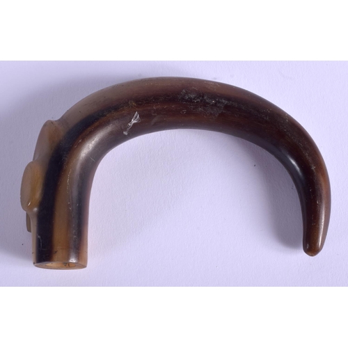 1091 - A 19TH CENTURY CONTINENTAL HORN WALKING CANE HANDLE Buffalo or Rhinoceros. 10 cm x 6 cm.