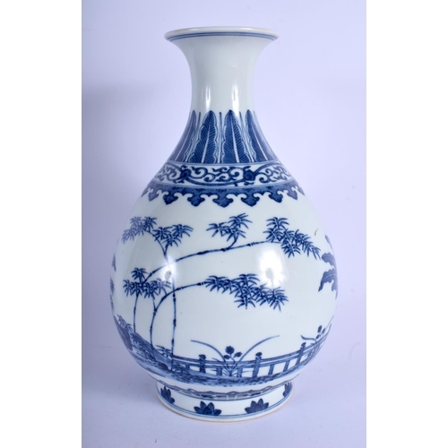 1099 - A GOOD CHINESE BLUE AND WHITE PORCELAIN YUHUCHUMPING VASE Daoguang mark and possibly of the period, ... 