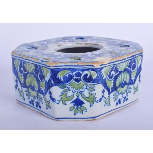 110 - AN 18TH CENTURY CONTINENTAL FAIENCE TIN GLAZED SQUARE INKWELL painted with flowers and scrolls. 9 cm... 