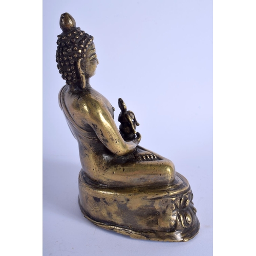 1108 - A 19TH CENTURY CHINESE ASIAN TIBETAN BRONZE FIGURE OF A BUDDHA modelled holding a stupa. 21 cm x 11 ... 