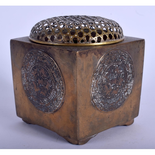 1120 - A 19TH CENTURY JAPANESE MEIJI PERIOD SILVER INLAID BRONZE CENSER AND COVER decorated with zodiac fig... 