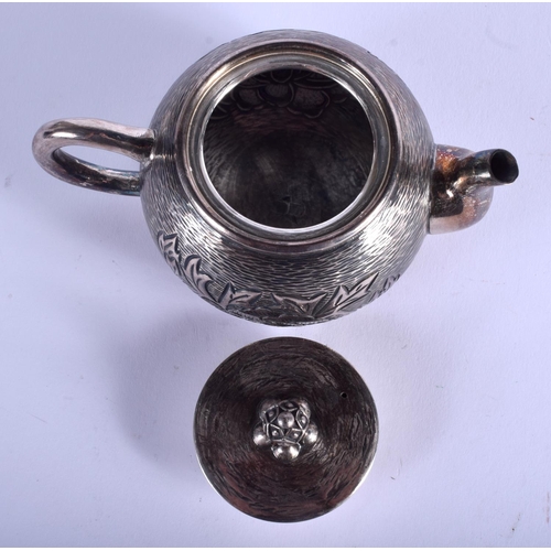 1146 - A 19TH CENTURY CHINESE EXPORT SILVER TEAPOT by Wang Hing. 268 grams. 12 cm wide.