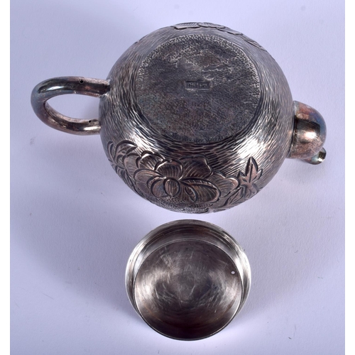 1146 - A 19TH CENTURY CHINESE EXPORT SILVER TEAPOT by Wang Hing. 268 grams. 12 cm wide.