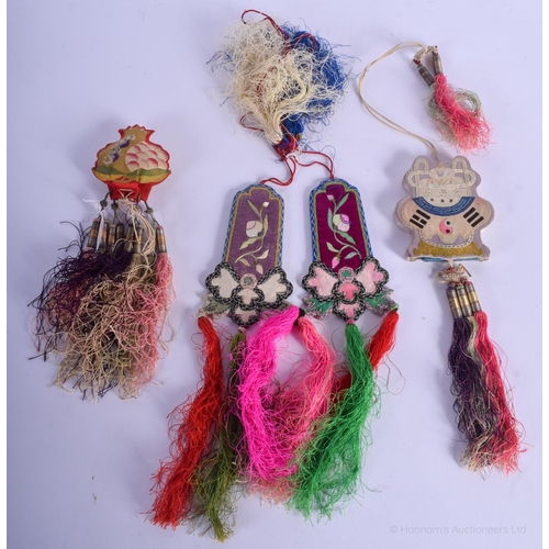 1162 - FOUR EARLY 20TH CENTURY CHINESE SILK WORK HANGING TASSELS Late Qing. Largest 43 cm long. (4)