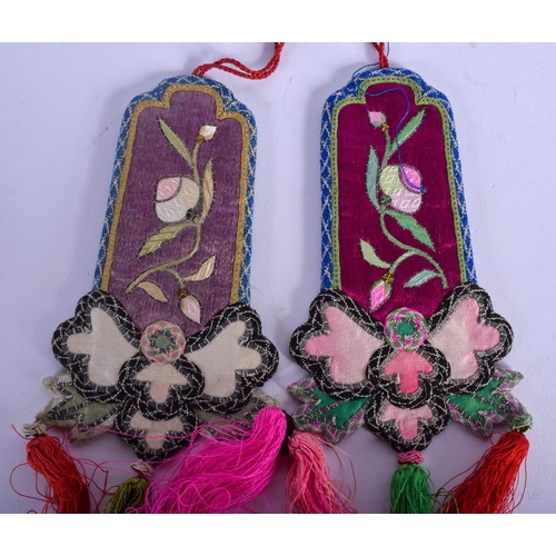 1162 - FOUR EARLY 20TH CENTURY CHINESE SILK WORK HANGING TASSELS Late Qing. Largest 43 cm long. (4)